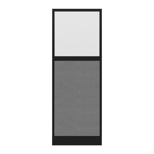 Configurable Acoustic Cubicle Partition Electric Hush Panel 2' x 6' W/Window Cloud Gray Woven Woven Fabric Clear Fluted Window Black Trim