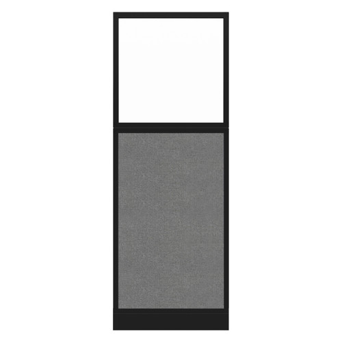 Configurable Acoustic Cubicle Partition Electric Hush Panel 2' x 6' W/Window Cloud Gray Woven Woven Fabric Frosted Window Black Trim