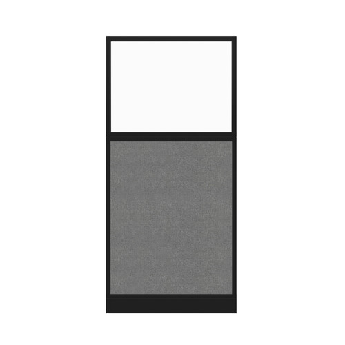 Configurable Acoustic Cubicle Partition Electric Hush Panel 3' x 6' W/Window Cloud Gray Woven Woven Fabric Clear Fluted Window Black Trim