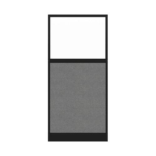 Configurable Acoustic Cubicle Partition Electric Hush Panel 3' x 6' W/Window Cloud Gray Woven Woven Fabric Frosted Window Black Trim