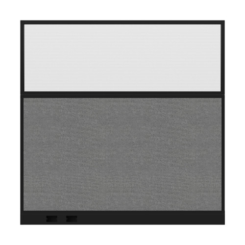 Configurable Acoustic Cubicle Partition Electric Hush Panel 6' x 6' W/Window Cloud Gray Woven Woven Fabric Clear Fluted Window Black Trim