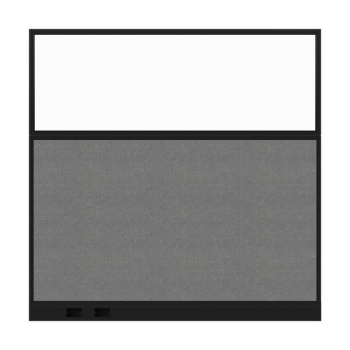 Configurable Acoustic Cubicle Partition Electric Hush Panel 6' x 6' W/Window Cloud Gray Woven Woven Fabric Frosted Window Black Trim