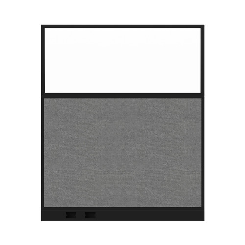 Configurable Acoustic Cubicle Partition Electric Hush Panel 5' x 6' W/Window Cloud Gray Woven Fabric Clear Window Black Trim