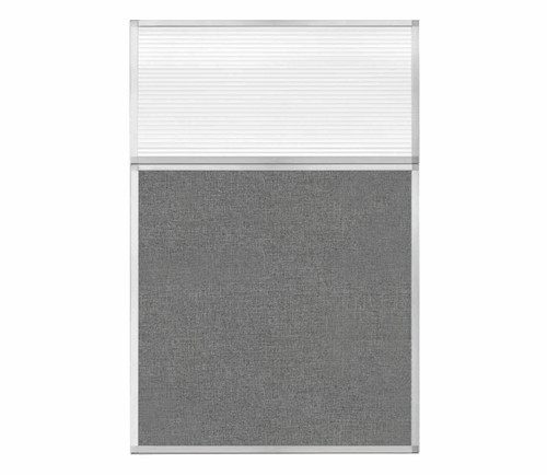 Portable and Acoustic Partition Hush Panel Configurable Cubicle Partition 4' x 6' W/ Window Cloud Gray Woven Fabric Clear Fluted Window