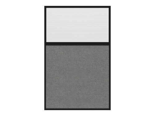 Portable and Acoustic Partition Hush Panel Configurable Cubicle Partition 3' x 6' W/ Window Cloud Gray Woven Fabric Clear Fluted Window Black Trim