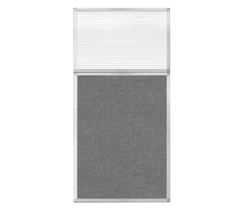 Portable and Acoustic Partition Hush Panel Configurable Cubicle Partition 3' x 6' W/ Window Cloud Gray Woven Fabric Clear Fluted Window