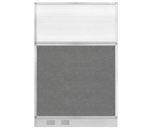 Configurable Acoustic Cubicle Partition Electric Hush Panel 4' x 6' Cloud Gray Woven Fabric Clear Fluted Window w/ Electric Channel