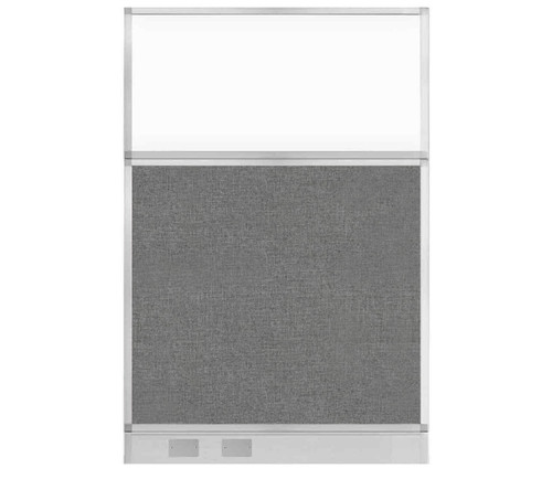 Configurable Acoustic Cubicle Partition Electric Hush Panel 4' x 6' Cloud Gray Woven Fabric Clear Window w/ Electric Channel