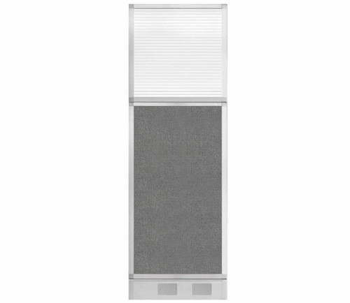 Configurable Acoustic Cubicle Partition Electric Hush Panel 2' x 6' Cloud Gray Woven Fabric Clear Fluted Window w/ Electric Channel