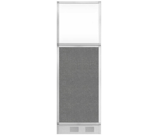 Configurable Acoustic Cubicle Partition Electric Hush Panel 2' x 6' Cloud Gray Woven Fabric Frosted Window w/ Electric Channel