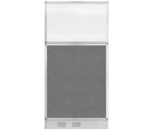 Configurable Acoustic Cubicle Partition Electric Hush Panel 3' x 6' Cloud Gray Woven Fabric Clear Fluted Window w/ Electric Channel