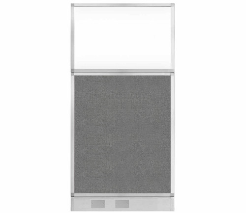 Configurable Acoustic Cubicle Partition Electric Hush Panel 3' x 6' Cloud Gray Woven Fabric Clear Window w/ Electric Channel