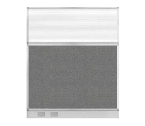 Configurable Acoustic Cubicle Partition Electric Hush Panel 5' x 6' Cloud Gray Woven Fabric Clear Fluted Window w/ Electric Channel