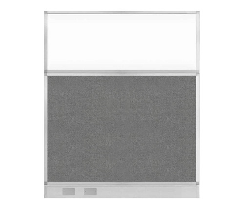 Configurable Acoustic Cubicle Partition Electric Hush Panel 5' x 6' Cloud Gray Woven Fabric Frosted Window w/ Electric Channel