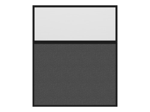 Portable and Acoustic Partition Hush Panel Configurable Cubicle Partition 5' x 6' W/ Window Charcoal Gray Woven Fabric Clear Fluted Window Black Trim
