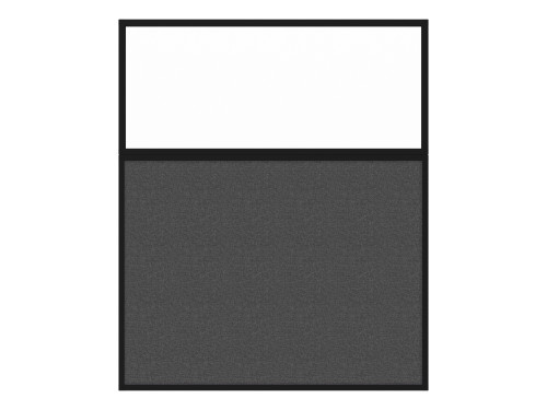 Portable and Acoustic Partition Hush Panel Configurable Cubicle Partition 5' x 6' W/ Window Charcoal Gray Woven Fabric Clear Window Black Trim