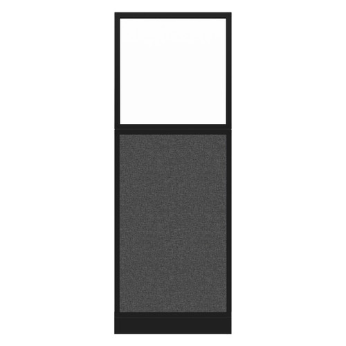 Configurable Acoustic Cubicle Partition Electric Hush Panel 2' x 6' W/Window Charcoal Gray Woven Fabric Clear Window Black Trim