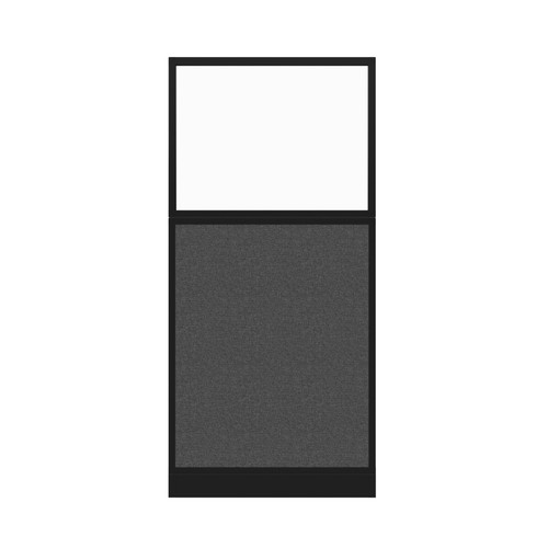 Configurable Acoustic Cubicle Partition Electric Hush Panel 3' x 6' W/Window Charcoal Gray Woven Fabric Clear Fluted Window Black Trim