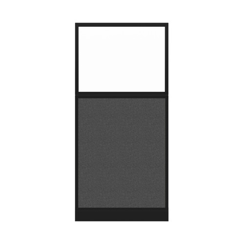 Configurable Acoustic Cubicle Partition Electric Hush Panel 3' x 6' W/Window Charcoal Gray Woven Fabric Clear Window Black Trim