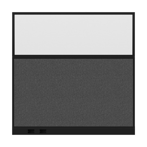 Configurable Acoustic Cubicle Partition Electric Hush Panel 6' x 6' W/Window Charcoal Gray Woven Fabric Clear Fluted Window Black Trim