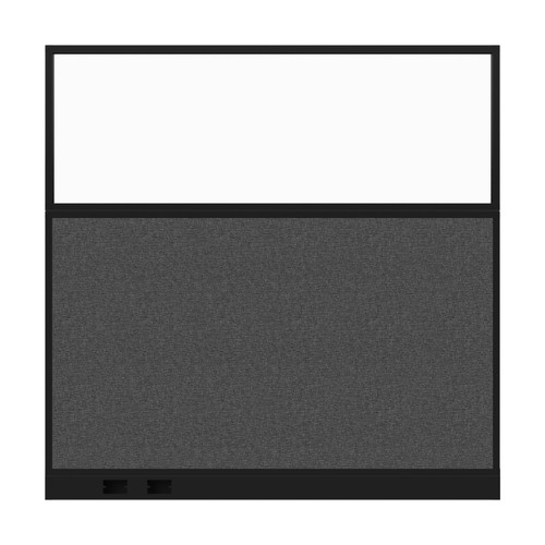 Configurable Acoustic Cubicle Partition Electric Hush Panel 6' x 6' W/Window Charcoal Gray Woven Fabric Frosted Window Black Trim