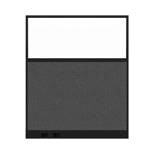 Configurable Acoustic Cubicle Partition Electric Hush Panel 5' x 6' W/Window Charcoal Gray Woven Fabric Clear Window Black Trim