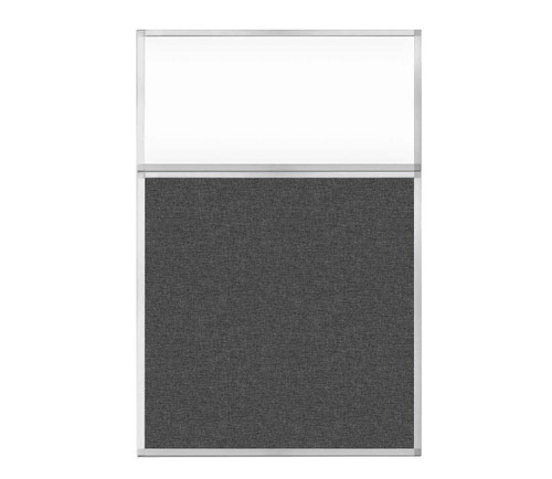 Portable and Acoustic Partition Hush Panel Configurable Cubicle Partition 4' x 6' W/ Window Charcoal Gray Woven Fabric Frosted Window