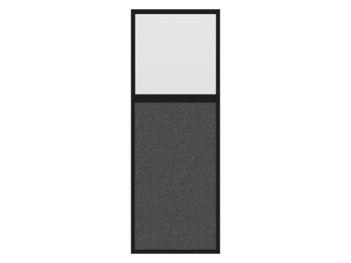 Portable and Acoustic Partition Hush Panel Configurable Cubicle Partition 2' x 6' W/ Window Charcoal Gray Woven Fabric Clear Fluted Window Black Trim