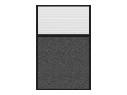 Portable and Acoustic Partition Hush Panel Configurable Cubicle Partition 3' x 6' W/ Window Charcoal Gray Woven Fabric Clear Fluted Window Black Trim