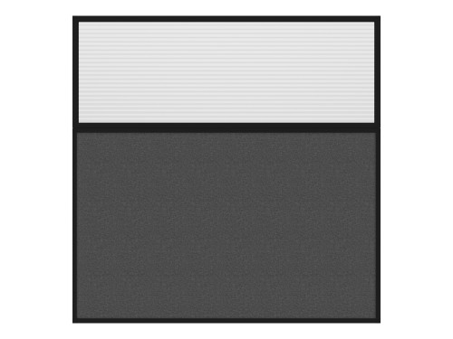 Portable and Acoustic Partition Hush Panel Configurable Cubicle Partition 6' x 6' W/ Window Charcoal Gray Woven Fabric Clear Fluted Window Black Trim