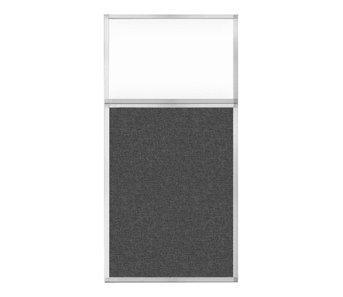 Portable and Acoustic Partition Hush Panel Configurable Cubicle Partition 3' x 6' W/ Window Charcoal Gray Woven Fabric Clear Window