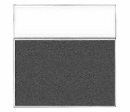 Portable and Acoustic Partition Hush Panel Configurable Cubicle Partition 6' x 6' W/ Window Charcoal Gray Woven Fabric Clear Window