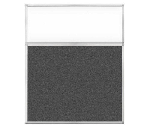 Portable and Acoustic Partition Hush Panel Configurable Cubicle Partition 5' x 6' W/ Window Charcoal Gray Woven Fabric Clear Window