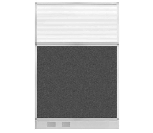 Configurable Acoustic Cubicle Partition Electric Hush Panel 4' x 6' Charcoal Gray Woven Fabric Clear Fluted Window w/ Electric Channel