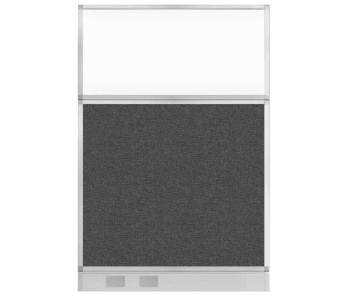 Configurable Acoustic Cubicle Partition Electric Hush Panel 4' x 6' Charcoal Gray Woven Fabric Clear Window w/ Electric Channel