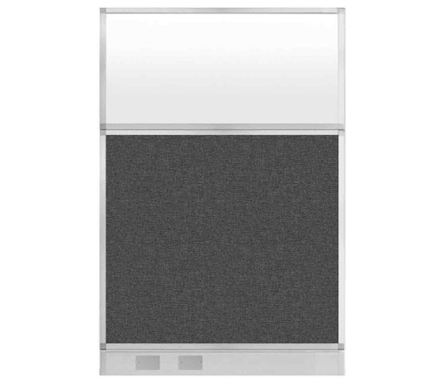 Configurable Acoustic Cubicle Partition Electric Hush Panel 4' x 6' Charcoal Gray Woven Fabric Frosted Window w/ Electric Channel