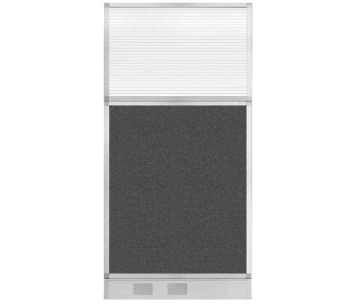 Configurable Acoustic Cubicle Partition Electric Hush Panel 3' x 6' Charcoal Gray Woven Fabric Clear Fluted Window w/ Electric Channel