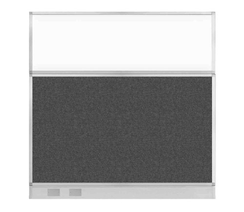 Configurable Acoustic Cubicle Partition Electric Hush Panel 6' x 6' Charcoal Gray Woven Fabric Frosted Window w/ Electric Channel