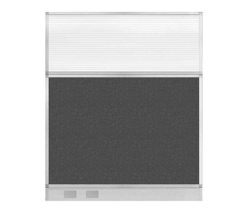 Configurable Acoustic Cubicle Partition Electric Hush Panel 5' x 6' Charcoal Gray Woven Fabric Clear Fluted Window w/ Electric Channel