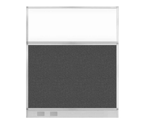 Configurable Acoustic Cubicle Partition Electric Hush Panel 5' x 6' Charcoal Gray Woven Fabric Frosted Window w/ Electric Channel