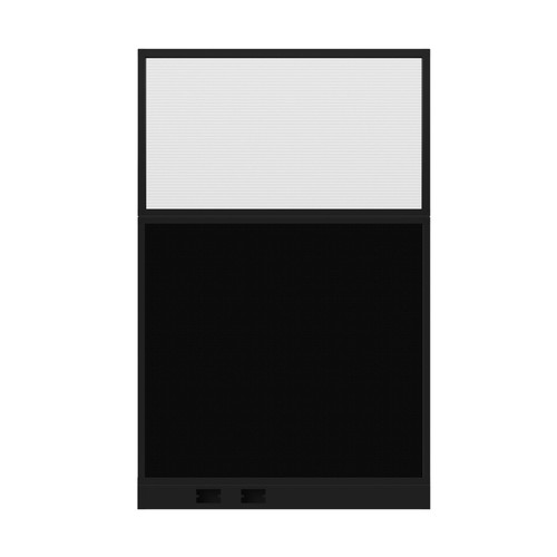 Configurable Acoustic Cubicle Partition Electric Hush Panel 4' x 6' W/Window Black Woven Fabric Clear Fluted Window Black Trim
