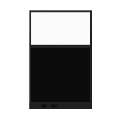 Configurable Acoustic Cubicle Partition Electric Hush Panel 4' x 6' W/Window Black Woven Fabric Clear Window Black Trim