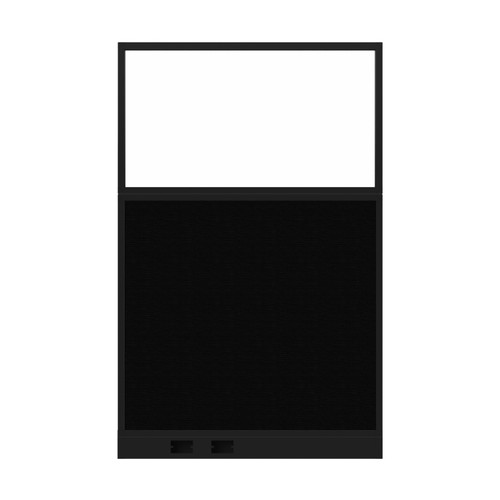 Configurable Acoustic Cubicle Partition Electric Hush Panel 4' x 6' W/Window Black Woven Fabric Frosted Window Black Trim