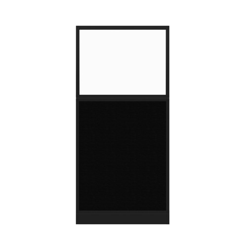Configurable Acoustic Cubicle Partition Electric Hush Panel 3' x 6' W/Window Black Woven Fabric Clear Fluted Window Black Trim