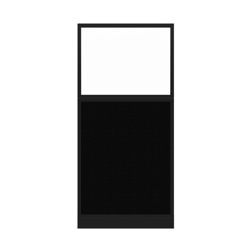 Configurable Acoustic Cubicle Partition Electric Hush Panel 3' x 6' W/Window Black Woven Fabric Frosted Window Black Trim