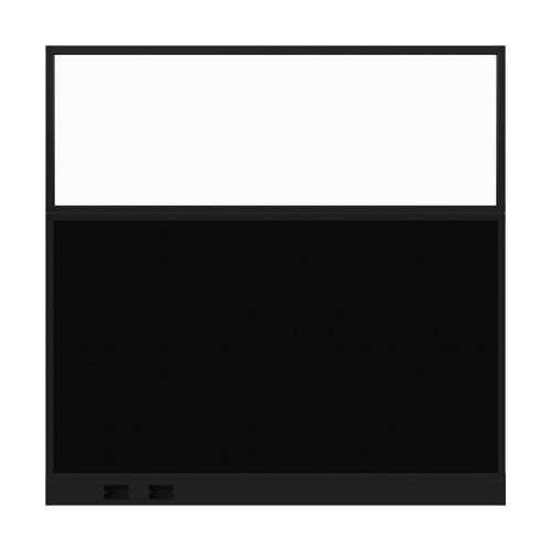 Configurable Acoustic Cubicle Partition Electric Hush Panel 6' x 6' W/Window Black Woven Fabric Clear Window Black Trim