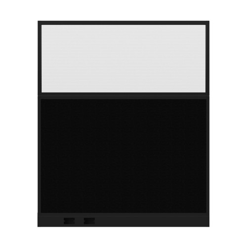 Configurable Acoustic Cubicle Partition Electric Hush Panel 5' x 6' W/Window Black Woven Fabric Clear Fluted Window Black Trim