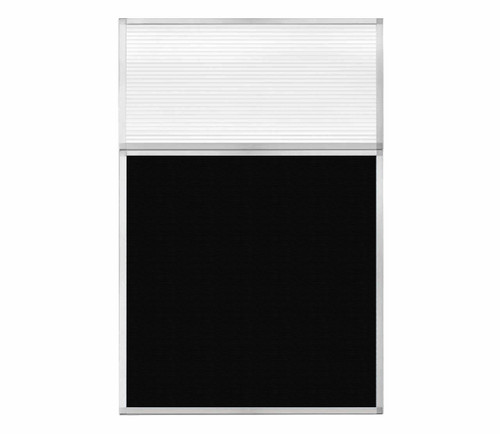 Portable and Acoustic Partition Hush Panel Configurable Cubicle Partition 4' x 6' W/ Window Black Woven Fabric Clear Fluted Window