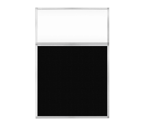 Portable and Acoustic Partition Hush Panel Configurable Cubicle Partition 4' x 6' W/ Window Black Woven Fabric Clear Window