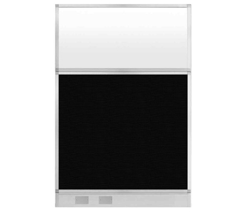 Configurable Acoustic Cubicle Partition Electric Hush Panel 4' x 6' Black Woven Fabric Frosted Window w/ Electric Channel